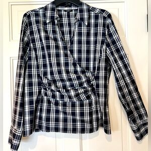 Talbots Faux wrap Blouse. size 14. 
Black & White Plaid.